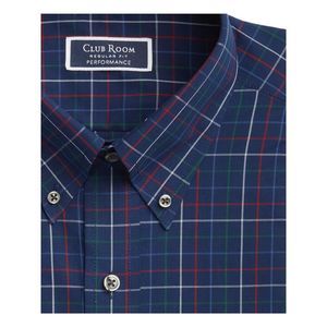 CLUBROOM Mens Blue Plaid Collared Classic Fit Cotton Dress Shirt XL 17- 34/35